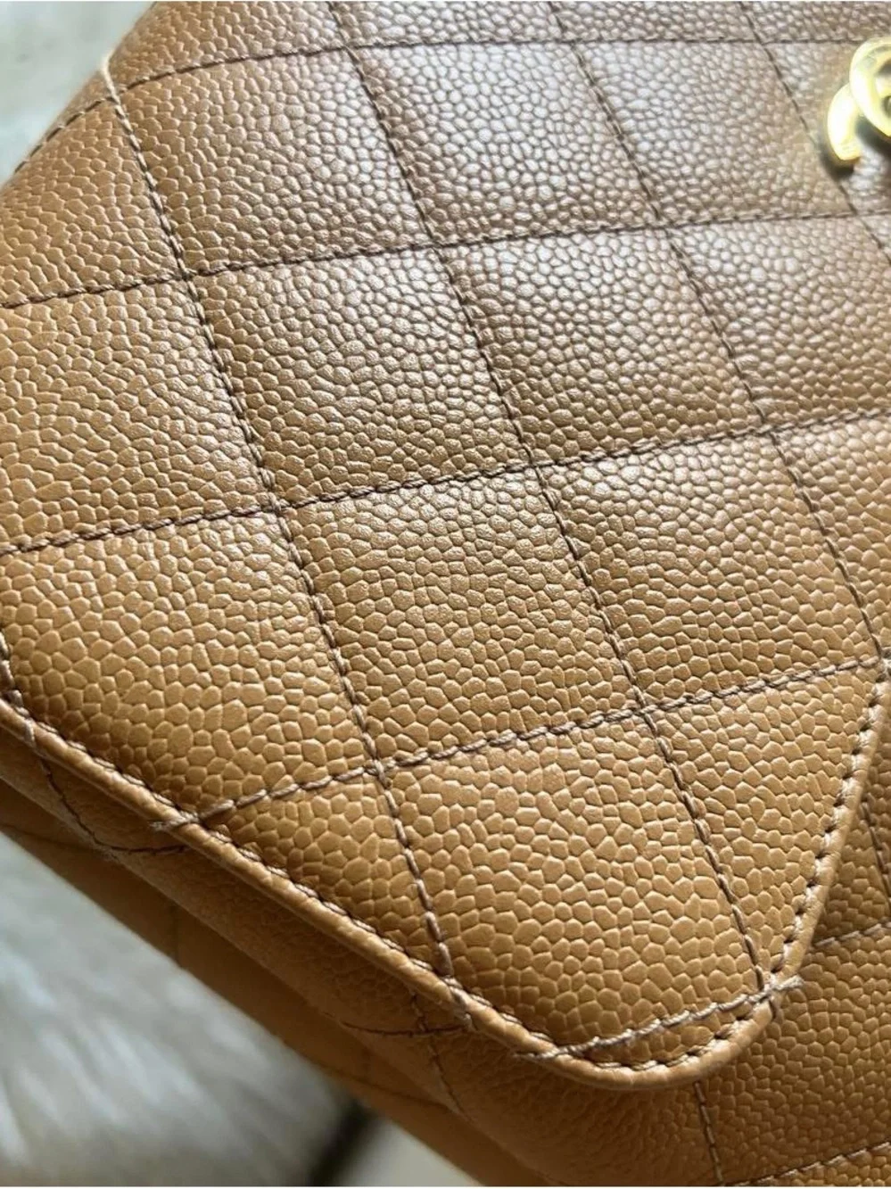 CHANEL Kelly Top Handle Bag Camel Caviar Leather